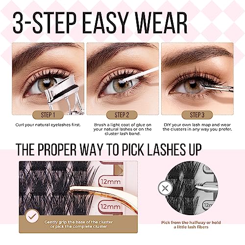 LASHVIEW Lash-Extension-Clusters 168pcs D Curl Lash Clusters Natural Look Cluster Lashes Extensions Super Thin Band & Soft Lashes Reusable 9-16mm MIX (56D) - Morena Vogue