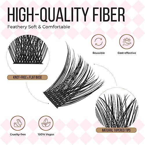 LASHVIEW Lash-Extension-Clusters 168pcs D Curl Lash Clusters Natural Look Cluster Lashes Extensions Super Thin Band & Soft Lashes Reusable 9-16mm MIX (56D) - Morena Vogue