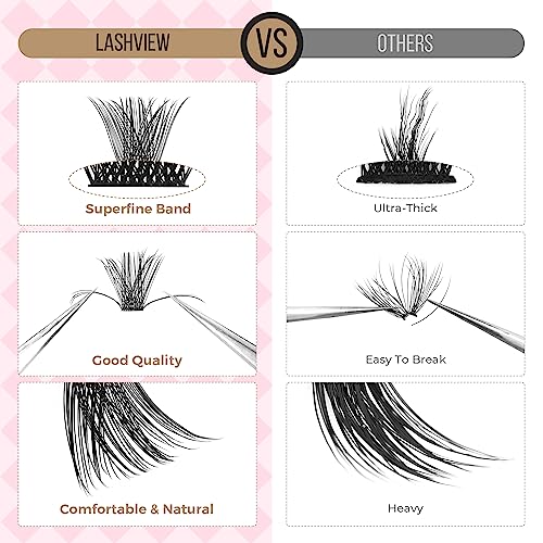 LASHVIEW Lash-Extension-Clusters 168pcs D Curl Lash Clusters Natural Look Cluster Lashes Extensions Super Thin Band & Soft Lashes Reusable 9-16mm MIX (56D) - Morena Vogue