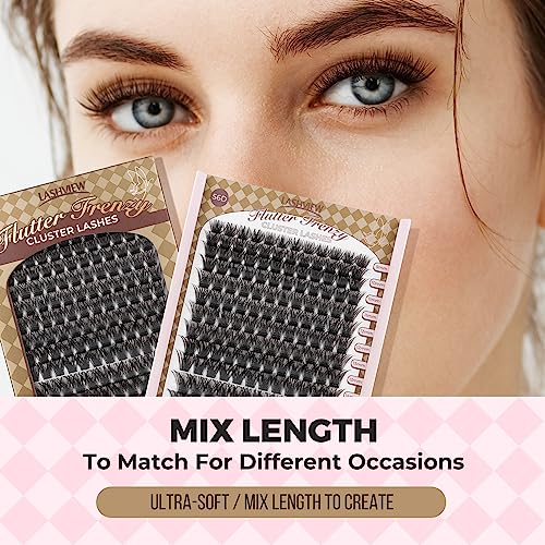 LASHVIEW Lash-Extension-Clusters 168pcs D Curl Lash Clusters Natural Look Cluster Lashes Extensions Super Thin Band & Soft Lashes Reusable 9-16mm MIX (56D) - Morena Vogue