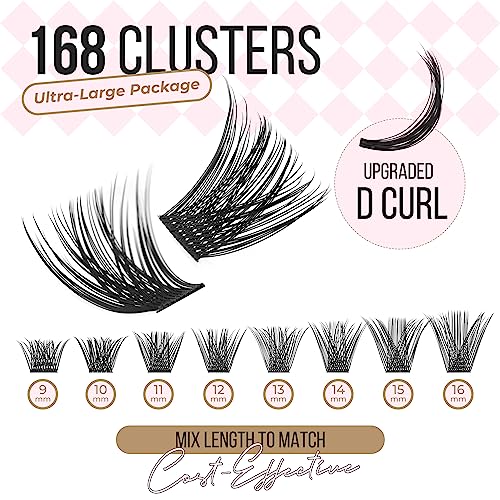 LASHVIEW Lash-Extension-Clusters 168pcs D Curl Lash Clusters Natural Look Cluster Lashes Extensions Super Thin Band & Soft Lashes Reusable 9-16mm MIX (56D) - Morena Vogue