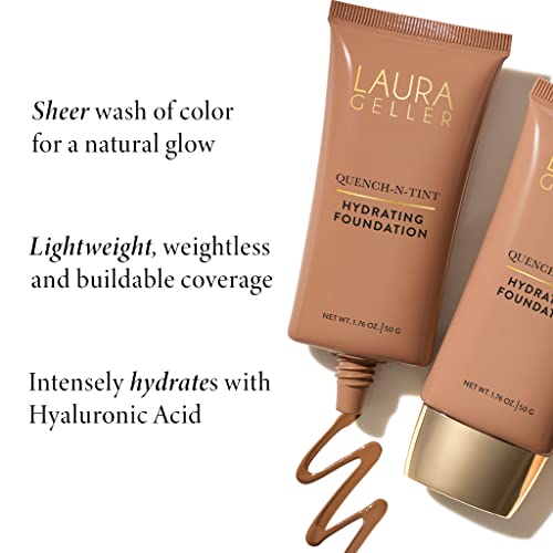 LAURA GELLER NEW YORK Quench-n-Tint Hydrating Foundation - Light/Medium - Sheer to Light Buildable Coverage - Natural Glow Finish - Lightweight Formula with Hyaluronic Acid - Morena Vogue