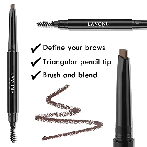 LAVONE Eyebrow Stamp Pencil Kit for Eyebrows Makeup, with Waterproof Eyebrow Pencil, Eyeliner, Eyebrow Pomade, and Dual-ended Eyebrow Brush - Dark Brown - Morena Vogue