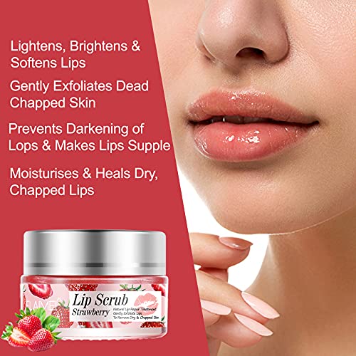 Lip Scrub, Exfoliator & Moisturizer, Lip Repair for Lush Soft Lips, Chapped Dry and Flaky Lips Treatment (Strawberry) - Morena Vogue