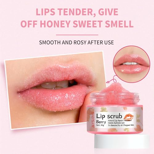 Lip Scrub, Lip Scrubber Exfoliator, Lip Exfoliator for Dark Lips,Natural Sugar Lip Scrub with Lip Brush,Repair Dry Lips,Chapped Lips (Berry) - Morena Vogue