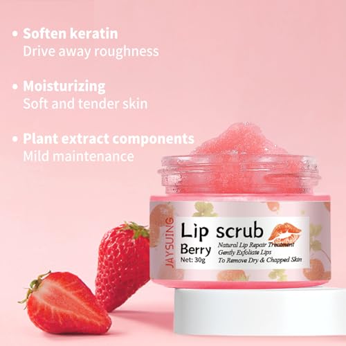 Lip Scrub, Lip Scrubber Exfoliator, Lip Exfoliator for Dark Lips,Natural Sugar Lip Scrub with Lip Brush,Repair Dry Lips,Chapped Lips (Berry) - Morena Vogue