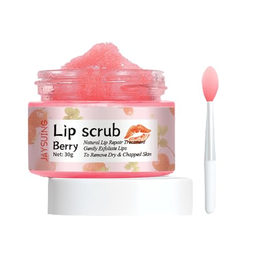 Lip Scrub, Lip Scrubber Exfoliator, Lip Exfoliator for Dark Lips,Natural Sugar Lip Scrub with Lip Brush,Repair Dry Lips,Chapped Lips (Berry) - Morena Vogue