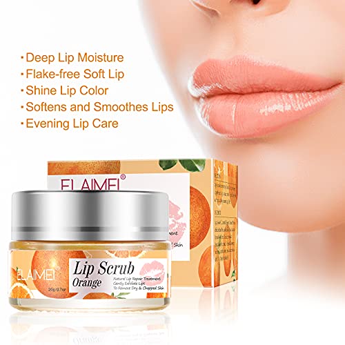 Lip Scrub Treatment, Lip Scrubs Exfoliating Moisturizer Sugar Lip Surb Cruelty-Free for Repairing Dry & Chapped & Peeling and Cracked Lips, the Best Gift for Lip Care in Autumn and Winter(Orange) - Morena Vogue