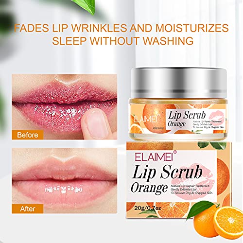 Lip Scrub Treatment, Lip Scrubs Exfoliating Moisturizer Sugar Lip Surb Cruelty-Free for Repairing Dry & Chapped & Peeling and Cracked Lips, the Best Gift for Lip Care in Autumn and Winter(Orange) - Morena Vogue