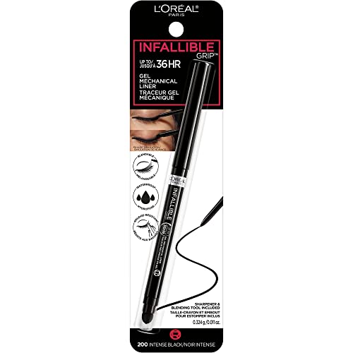 L'Oreal Paris Infallible Grip Mechanical Gel Eyeliner Pencil, Smudge-Resistant, Waterproof Eye Makeup with Up to 36HR Wear, Intense Black, 0.01 Oz - Morena Vogue