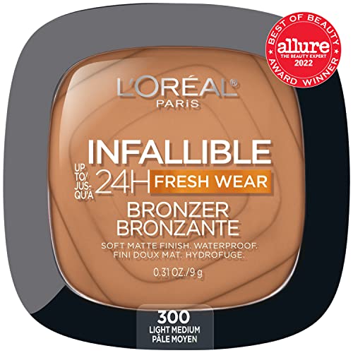 L'Oreal Paris Infallible Up to 24H Fresh Wear Soft Matte Longwear Bronzer. Waterproof, heatproof, Transfer, humidity and sweatproof, Light Medium, 0.31 oz - Morena Vogue