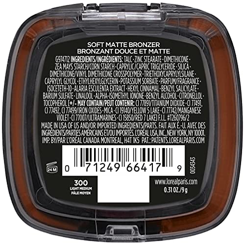 L'Oreal Paris Infallible Up to 24H Fresh Wear Soft Matte Longwear Bronzer. Waterproof, heatproof, Transfer, humidity and sweatproof, Light Medium, 0.31 oz - Morena Vogue