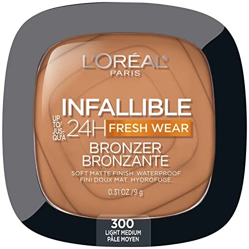 L'Oreal Paris Infallible Up to 24H Fresh Wear Soft Matte Longwear Bronzer. Waterproof, heatproof, Transfer, humidity and sweatproof, Light Medium, 0.31 oz - Morena Vogue