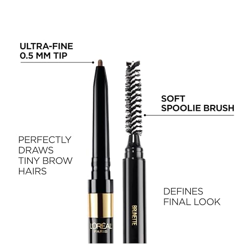 L'Oreal Paris Makeup Brow Stylist Definer Waterproof Eyebrow Pencil, Ultra-Fine Mechanical Pencil, Draws Tiny Brow Hairs and Fills in Sparse Areas and Gaps, Dark Brunette, 0.003 Ounce (Pack of 1) - Morena Vogue