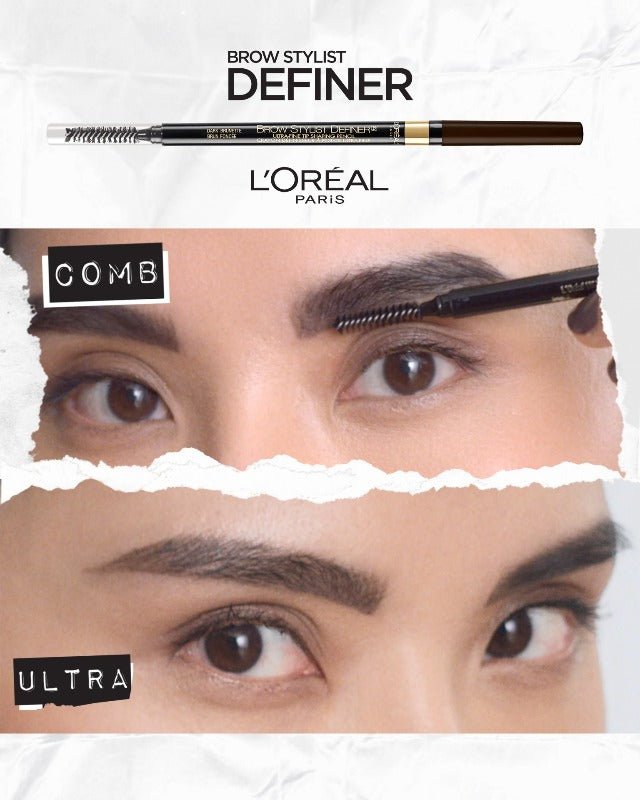 L'Oreal Paris Makeup Brow Stylist Definer Waterproof Eyebrow Pencil, Ultra-Fine Mechanical Pencil, Draws Tiny Brow Hairs and Fills in Sparse Areas and Gaps, Dark Brunette, 0.003 Ounce (Pack of 1) - Morena Vogue