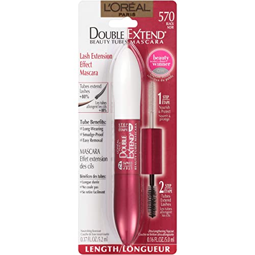 L'Oreal Paris Makeup Double Extend Beauty Tubes Lengthening 2 Step Mascara, Black, 1 Tube - Morena Vogue