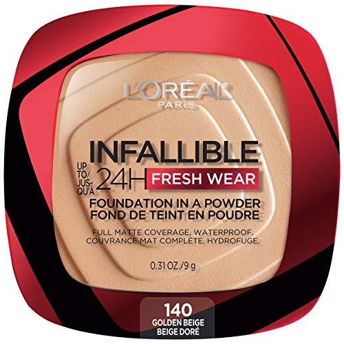 L'Oreal Paris Makeup Infallible Fresh Wear Foundation in a Powder, Up to 24H Wear, Waterproof, Golden Beige, 0.31 oz. - Morena Vogue