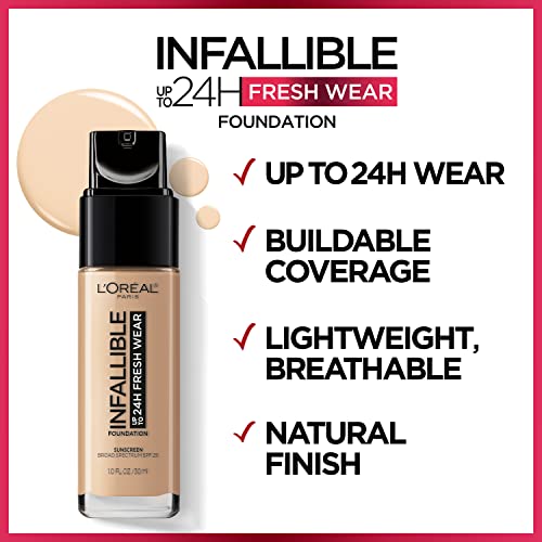 L'Oreal Paris Makeup Infallible Up to 24 Hour Fresh Wear Lightweight Foundation, Golden Beige, 1 Fl Oz. - Morena Vogue