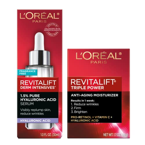 L'Oreal Paris Revitalift 1.5% Pure Hyaluronic Acid Face Serum + Triple Power Anti-Aging Face Moisturizer, 1 kit - Morena Vogue