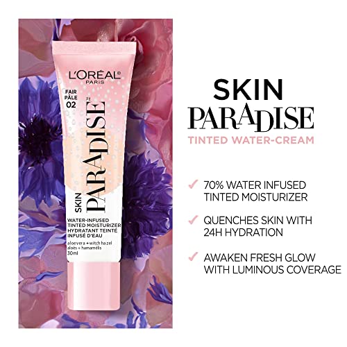 L'Oreal Paris Skin Paradise Water-infused Tinted Moisturizer with Broad Spectrum SPF 19 sunscreen lightweight, natural coverage up to 24h hydration for a fresh, glowing complexion, Light 03, 1 fl oz - Morena Vogue