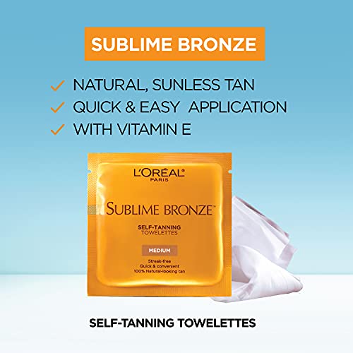 L'Oreal Paris Sublime Bronze Self Tanning Towelettes, Streak-Free, Natural Looking Tan, 6 ct (Pack of 2) - Morena Vogue