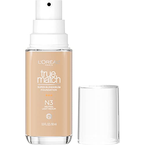 L'Oreal Paris True Match Super-Blendable Foundation, Medium Coverage Liquid Foundation Makeup, N3, Light Medium, 1 Fl Oz - Morena Vogue