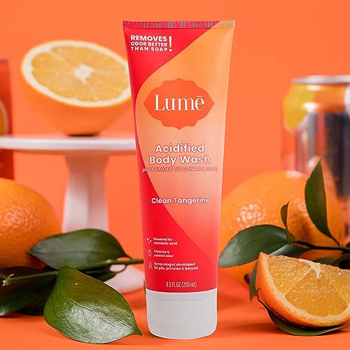 Lume Acidified Body Wash - 24 Hour Odor Control - Removes Odor Better than Soap - Moisturizing Formula - Formulated Without SLS or Parabens - OB/GYN Developed - 8.5 ounce (Clean Tangerine) - Morena Vogue