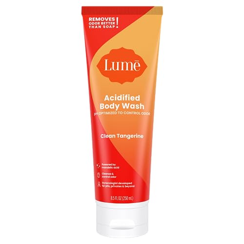 Lume Acidified Body Wash - 24 Hour Odor Control - Removes Odor Better than Soap - Moisturizing Formula - Formulated Without SLS or Parabens - OB/GYN Developed - 8.5 ounce (Clean Tangerine) - Morena Vogue