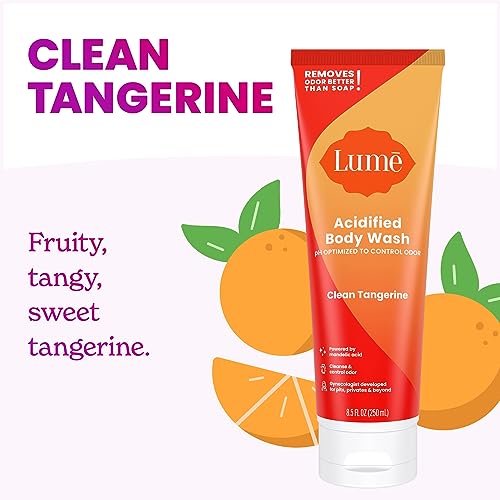 Lume Acidified Body Wash - 24 Hour Odor Control - Removes Odor Better than Soap - Moisturizing Formula - Formulated Without SLS or Parabens - OB/GYN Developed - 8.5 ounce (Clean Tangerine) - Morena Vogue