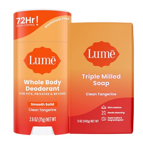 Lume Whole Body Deodorant And Soap - 2.6 Ounce Smooth Solid Stick With 72 Hour Odor Control and 5 Ounce Triple Milled Soap - Aluminum Free, Baking Soda Free and Skin Loving (Clean Tangerine) - Morena Vogue