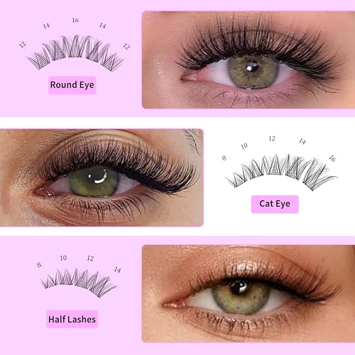 LuxeBold Cluster Lashes Kit Individual Lash Extensions Newbie's Five-Second DIY Dramatic Volume Eyelash Wispy Faux Mink Lash Mixed Length Tray with Bond & Seal, Applicator at Home - Morena Vogue