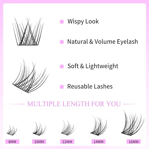 LuxeBold Cluster Lashes Kit Individual Lash Extensions Newbie's Five-Second DIY Dramatic Volume Eyelash Wispy Faux Mink Lash Mixed Length Tray with Bond & Seal, Applicator at Home - Morena Vogue