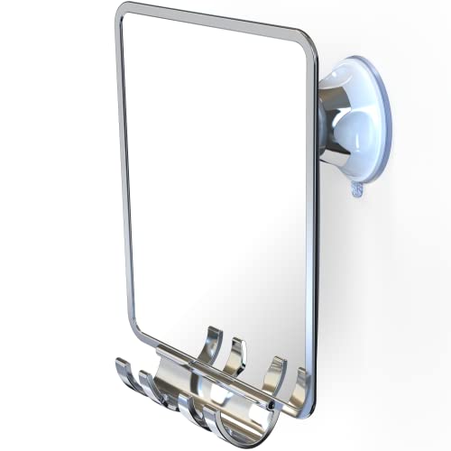 Luxo Shower Mirror, Shower Mirror fogless for Shaving with a Removable Razor Holder - Shaving Mirror for Shower with a Powerful Suction Cup - Shatterproof fogless Mirror for Shower (Chrome) - Morena Vogue