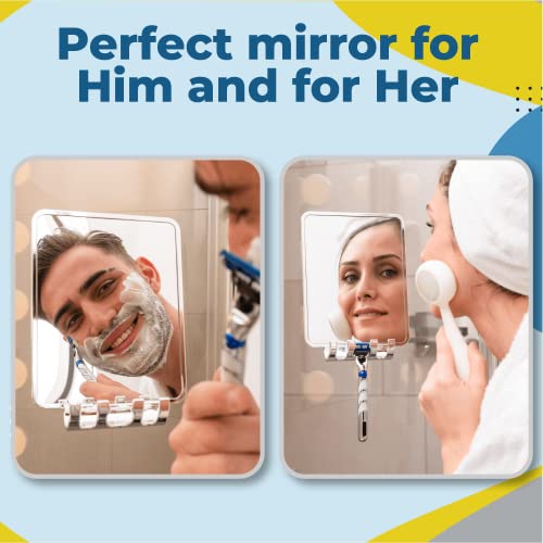 Luxo Shower Mirror, Shower Mirror fogless for Shaving with a Removable Razor Holder - Shaving Mirror for Shower with a Powerful Suction Cup - Shatterproof fogless Mirror for Shower (Chrome) - Morena Vogue