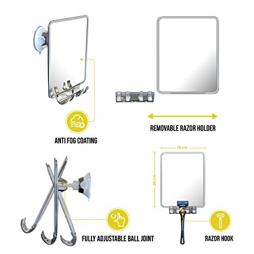 Luxo Shower Mirror, Shower Mirror fogless for Shaving with a Removable Razor Holder - Shaving Mirror for Shower with a Powerful Suction Cup - Shatterproof fogless Mirror for Shower (Chrome) - Morena Vogue