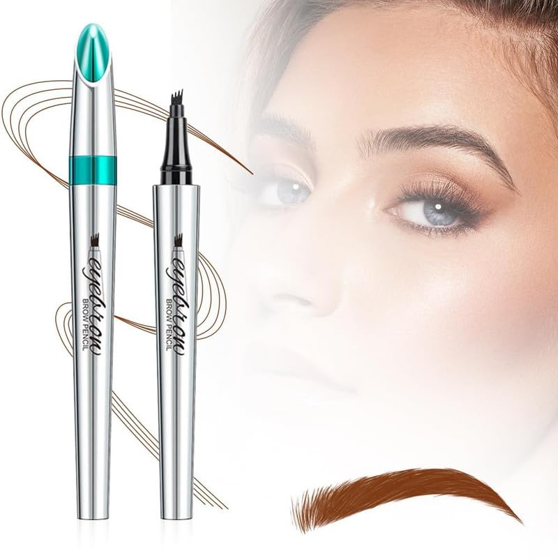 Magic Eyebrow Pencil, 2024 Upgraded 3D Waterproof Microblading Eyebrow Pencil Contouring Pen, 4 Tipped Precise Brow Pen, Natural Fine Stroke Microblading Eyebrow Pencil (B-Dark Brown) - Morena Vogue