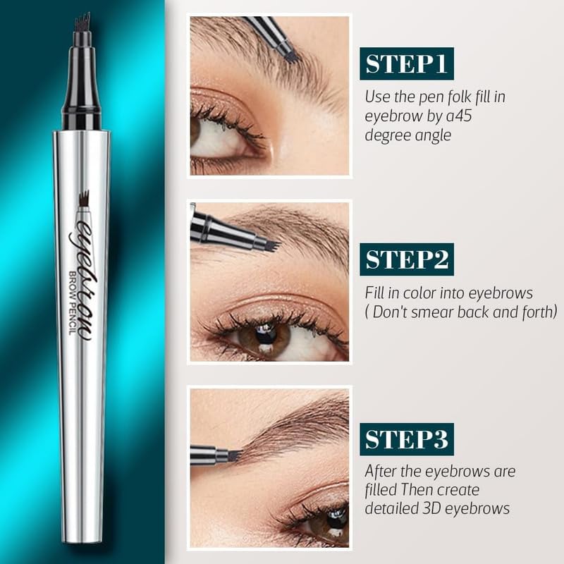 Magic Eyebrow Pencil, 2024 Upgraded 3D Waterproof Microblading Eyebrow Pencil Contouring Pen, 4 Tipped Precise Brow Pen, Natural Fine Stroke Microblading Eyebrow Pencil (B-Dark Brown) - Morena Vogue