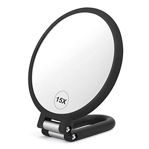 Magnifying Handheld Mirror Double Sided, 1X 15X Magnification Hand Mirror, Travel Folding Held Adjustable Rotation Pedestal Makeup Desk Vanity - Morena Vogue