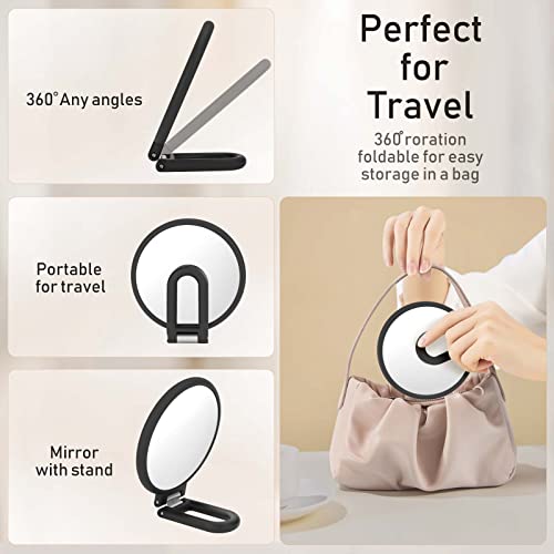 Magnifying Handheld Mirror Double Sided, 1X 15X Magnification Hand Mirror, Travel Folding Held Adjustable Rotation Pedestal Makeup Desk Vanity - Morena Vogue