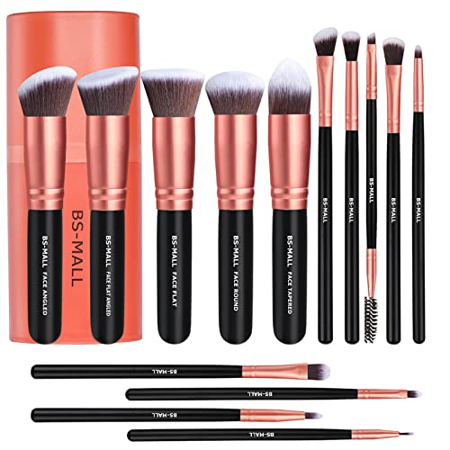 Makeup Brushes BS-MALL Premium Synthetic Foundation Powder Concealers Eye Shadows Makeup 14 Pcs Brush Set, Rose Golden, with Case - Morena Vogue