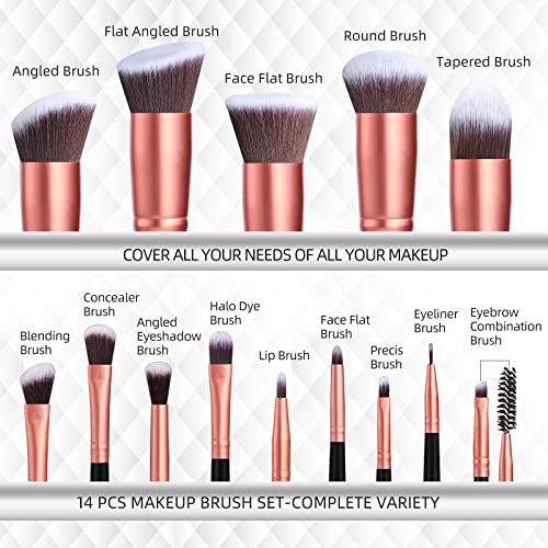 Makeup Brushes BS-MALL Premium Synthetic Foundation Powder Concealers Eye Shadows Makeup 14 Pcs Brush Set, Rose Golden, with Case - Morena Vogue