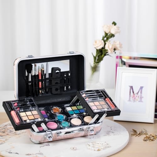 Makeup Kit Gift Set for Adults and Girls-Full Makeup Kit for Beginners Includes Eye Shadow Palette Blush Lip Gloss Lipstick Lip Pencil Eye Pencil Brush Mirror (GOLD) - Morena Vogue