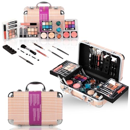 Makeup Kit Gift Set for Adults and Girls-Full Makeup Kit for Beginners Includes Eye Shadow Palette Blush Lip Gloss Lipstick Lip Pencil Eye Pencil Brush Mirror (GOLD) - Morena Vogue