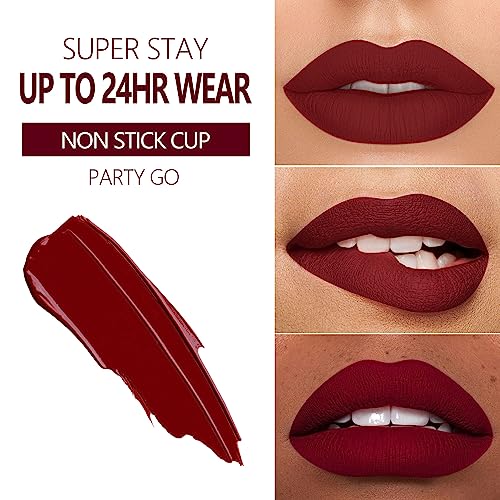 MAKI YIKA Burgundy Red Lipstick Matte Long Lasting, Dark Red Liquid Lipstick Smudge Proof, Vampy Matte Lips No Transfer, Cruelty Free | PARTY GO - Morena Vogue