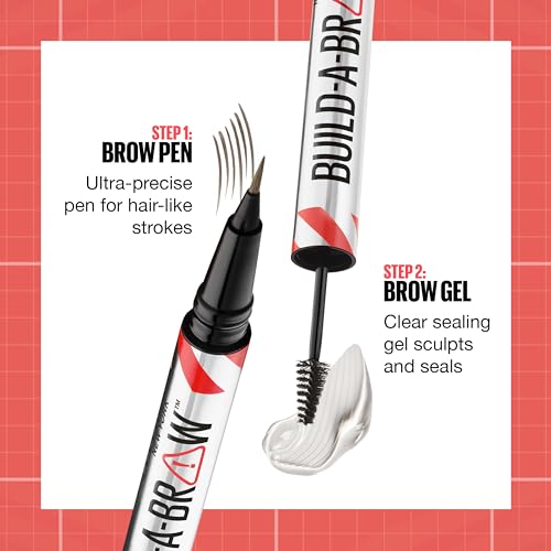 Maybelline Build-A-Brow 2-in-1 Brow Pen and Sealing Brow Gel, Eyebrow Makeup for Real-Looking, Fuller Eyebrows, Deep Brown, 1 Count - Morena Vogue