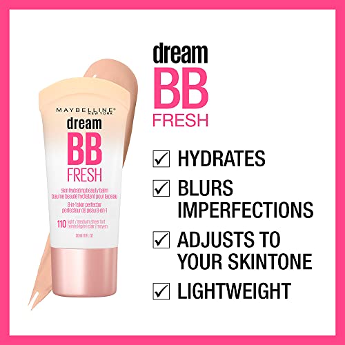 Maybelline Dream Fresh Skin Hydrating BB cream, 8-in-1 Skin Perfecting Beauty Balm with Broad Spectrum SPF 30, Sheer Tint Coverage, Oil-Free, Light/Medium, 1 Fl Oz - Morena Vogue