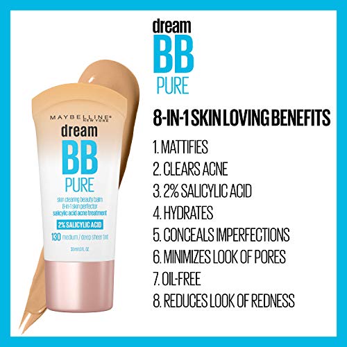 Maybelline Dream Pure Skin Clearing BB Cream, 8-in-1 Skin Perfecting Beauty Balm With 2% Salicylic Acid, Sheer Tint Coverage, Oil-Free, Light/Medium, 1 Count - Morena Vogue