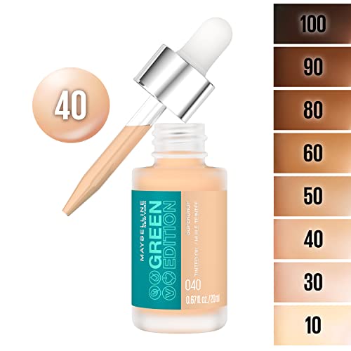 Maybelline Green Edition Superdrop Tinted Oil Base Makeup, Adjustable Natural Coverage Foundation Formulated With Jojoba & Marula Oil, 40, 1 Count - Morena Vogue