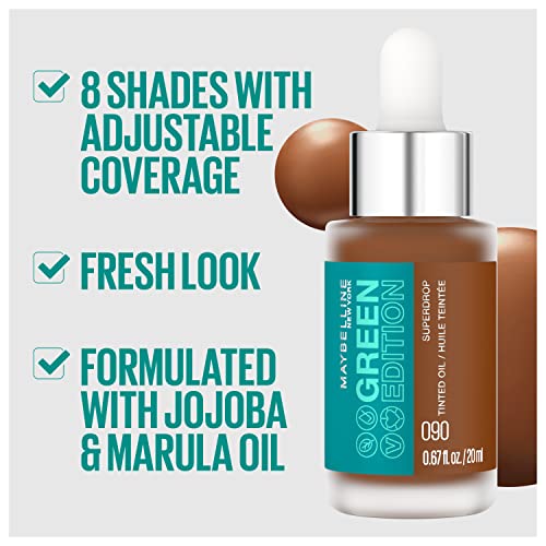 Maybelline Green Edition Superdrop Tinted Oil Base Makeup, Adjustable Natural Coverage Foundation Formulated With Jojoba & Marula Oil, 40, 1 Count - Morena Vogue