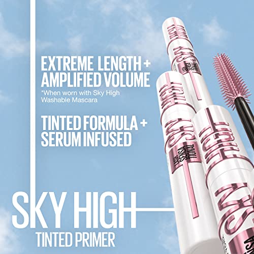 Maybelline Lash Sensational Sky High Serum Infused Lash Primer for Mascara, Lengthening, Thickening, Tinted and Washable Formula, Soft Black, 1 Count - Morena Vogue